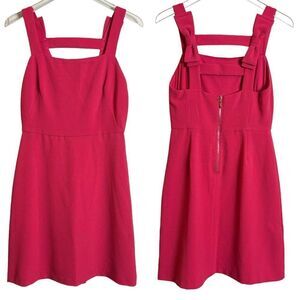 Nicole Miller New York Pink Bow Strap Sleeveless Mini Dress Size 4 Square Neck